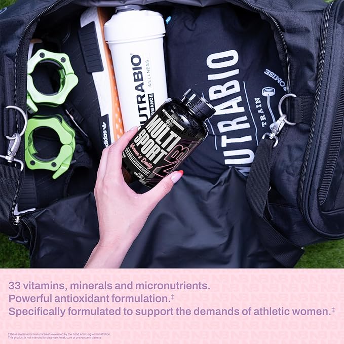 NutraBio Multisport for Women - Womens MultiVitamin - 33 Vitamins Minerals Micronutrients - Rich in Antioxidants - Supports Peak Athletic Performance Energy Metabolism (120 Vegetable Capsules)