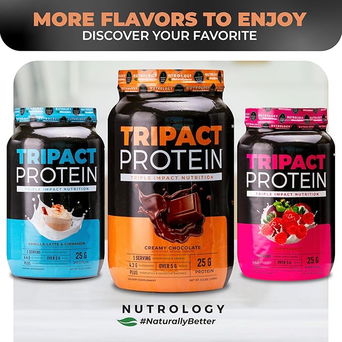 Nutrology TRIPACT Protein Powder - 7-in-1 Meal Replacement Shake with Grass Fed Whey Protein Powder Pea Rice &amp Greens - Boost Muscle Recovery &amp Immunity Creamy Chocolate Flavor 40 Serving
