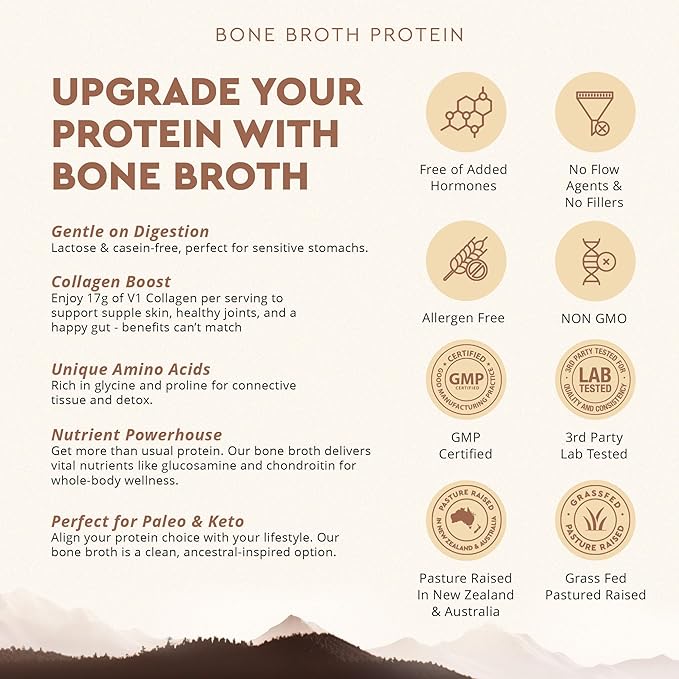 Ancestral Supplements Grass Fed Protein Powder Mocha Coffee Bone Broth Protein + Beef Organs + Organic Mushrooms w/ 160mg Naturally Occurring Caffeine 20g Protein Gut Health Support 30 Servings