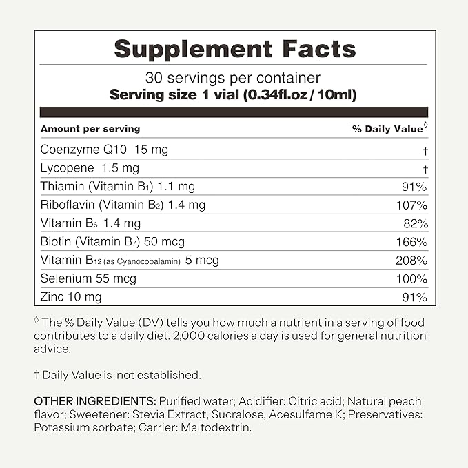 Vitabaum® Beauty Coenzym Q10 with B-Vitamins &amp Lycopene - Powerful Antioxidant Support - 30 Vials - 0.34 fl.oz Serving - Twist and Mix System™ for Fast Absorption - Vegan