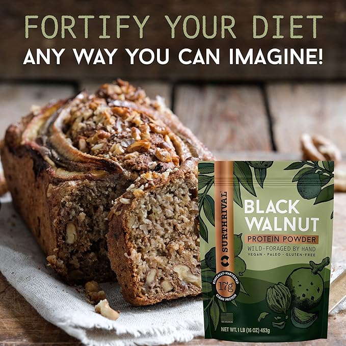 Surthrival: Black Walnut Protein Powder Wild-Foraged Ethically-Harvested 17g Protein USA Sourced Vegan Paleo Gluten-Free 1lb