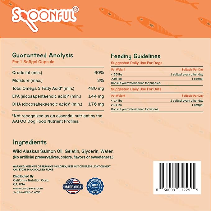 Spoonful Salmon Squeeze - 100% Natural Wild-Caught Alaskan Salmon Oil – 2000 mg Omega-3 Softgel 90 Squeezeable Softgels | DHA EPA &amp Natural Astaxanthin Non-GMO Sustainable Made in USA (90)