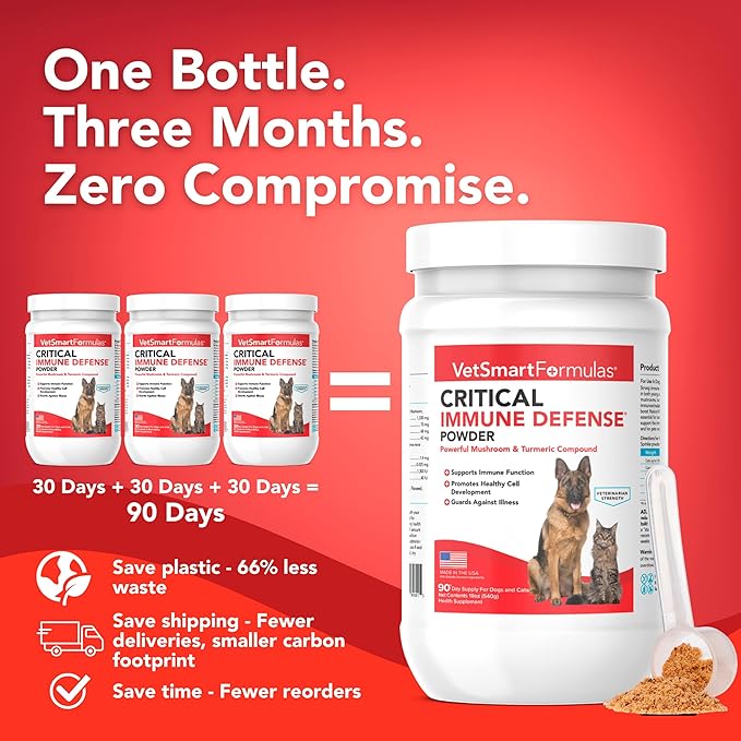 Critical Immune Defense for Dogs &amp Cats Supports Normal Cell Growth - Turkey Tail Reishi Shiitake and Maitake Mushroom Formula with Patented White Turmeric Root Extract (Large / 90 Day Avg. Sup