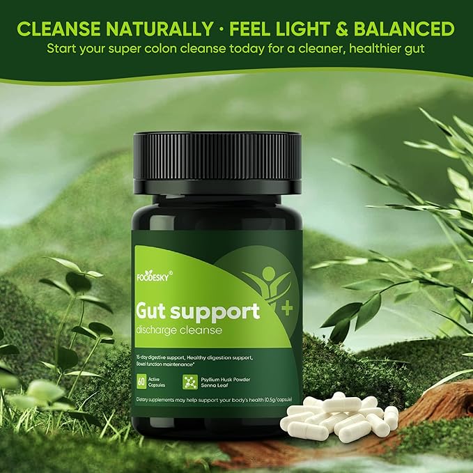 Gut Support Capsules - 15-Day Digestive Support with Psyllium Husk &amp Senna Leaf - Aids Bowel Function &amp Gut Wellness - 60 Active Capsules (3PCS)