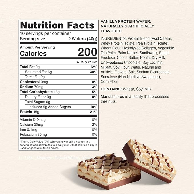 Myprotein Protein Bars Crispy Protein Wafers 15g High Protein Snacks Box of 10 Vanilla Wafers Packs Milk &amp Whey Protein Isolate Light &amp Crunchy