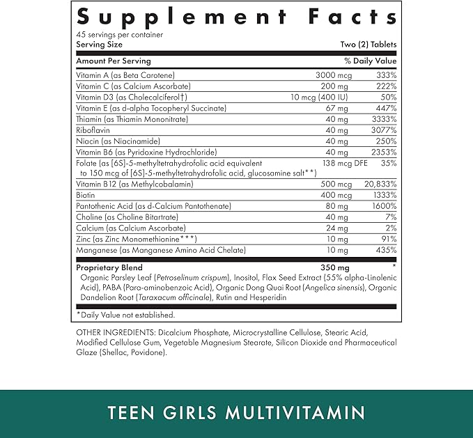 Michael's Health Naturopathic Programs Teen Girls Multivitamin - 90 Vegetarian Tablets - With B Complex Vitamins &amp Female Herbal Blend - Kosher - 45 Servings