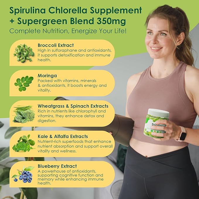 Sugar Free Organic Spirulina Chlorella Gummies 1 Pack + Vitamin C + D3 + Zinc Gummies 2 Pack