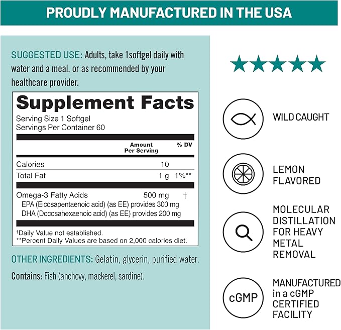 NatureWise [1] Omega 3 Fish Oil - 500 mg - Wild-Caught Non-GMO - 60 Softgels[2-Month Supply] + (Pack of 2) CoQ10 200mg - High Potency Ubiquinone Non-GMO - 30 Softgels[30-Day Supply]