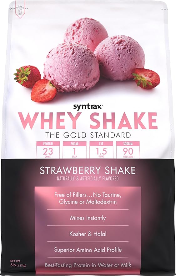 Syntrax Nutrition Whey Shake Cold Filtered &amp Undenatured Whey Protein Powder Blend Strawberry Shake 5 lbs
