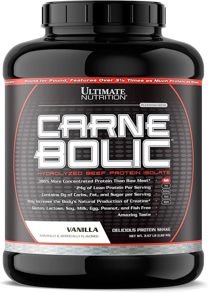 Ultimate Nutrition Carne Bolic Beef Protein Powder Lactose Free Protein Shakes Paleo and Keto Friendly with No Sugar or Carb Low Calorie Isolate Powder Hydrolized Protein 60 Servings Vanilla