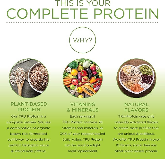 TRU Supplements Plant Based Protein Powder Natural Chocolate Cream 25 Servings with ACV Apple Cider Vinegar Organic 45 Servings Complete Health and Fitness Support Pack