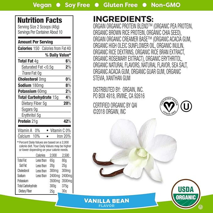 Orgain Organic Plant Based Protein Powder Creamy Chocolate Fudge - 1.02 Pound &amp Organic Plant Based Protein Powder Vanilla Bean - Vegan Low Net Carbs Non Dairy Gluten Free 1.02 Pound