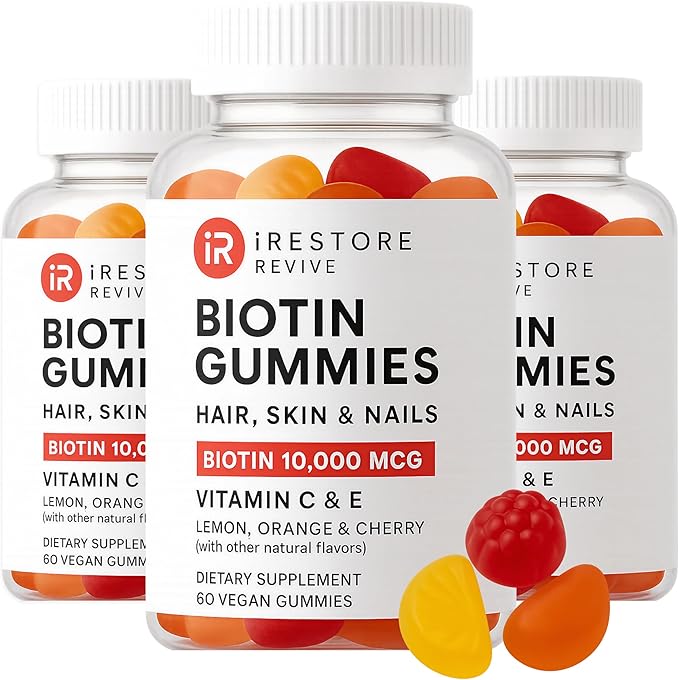 iRestore Hair Gummy Vitamins Vegan Biotin Gummies for Hair Skin and Nails Hair Growth Gummies for Women &amp Men Biotin 10000mcg 3PK