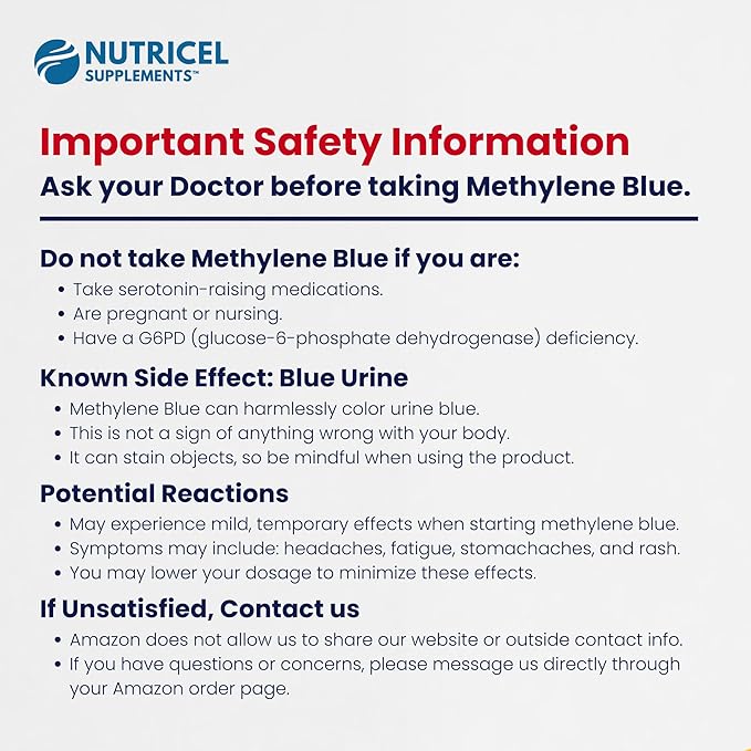 Methylene Blue Capsules - Pharmaceutical Grade Supplement - Made in America - 12mg (USP Grade) with Vitamin C Ester Enhanced Absorption - Third Party Tested (60ct)
