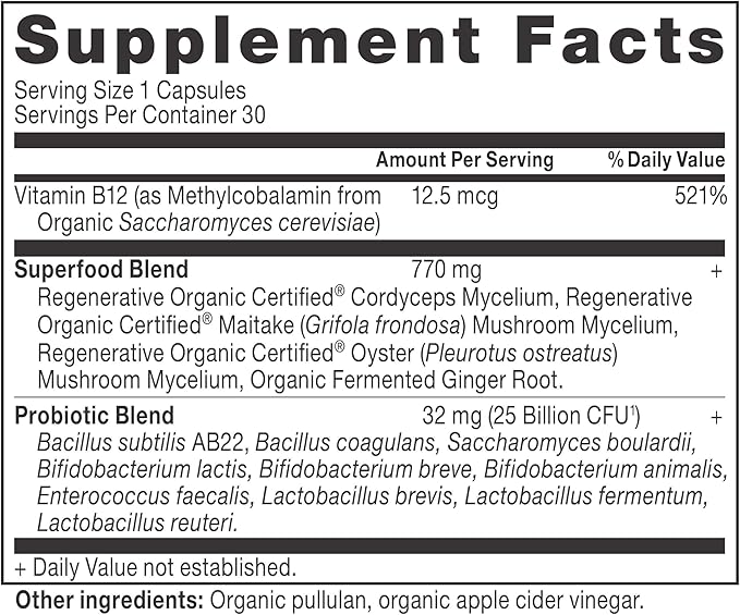 Ancient Nutrition Regenerative Organic Certified Probiotics Daily Probiotics Once Daily Healthy Digestion and Immune System Function Support 25 Billion CFUs* Per Serving 30 Count