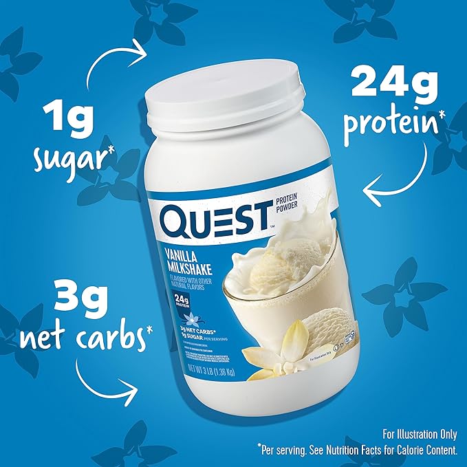 Quest Nutrition Vanilla Milkshake Protein Powder 24g of Protein 1g of Sugar 3 Pound 43 Servings &amp Tortilla Style Protein Chips Variety Pack Chili Lime Nacho Cheese Loaded Taco