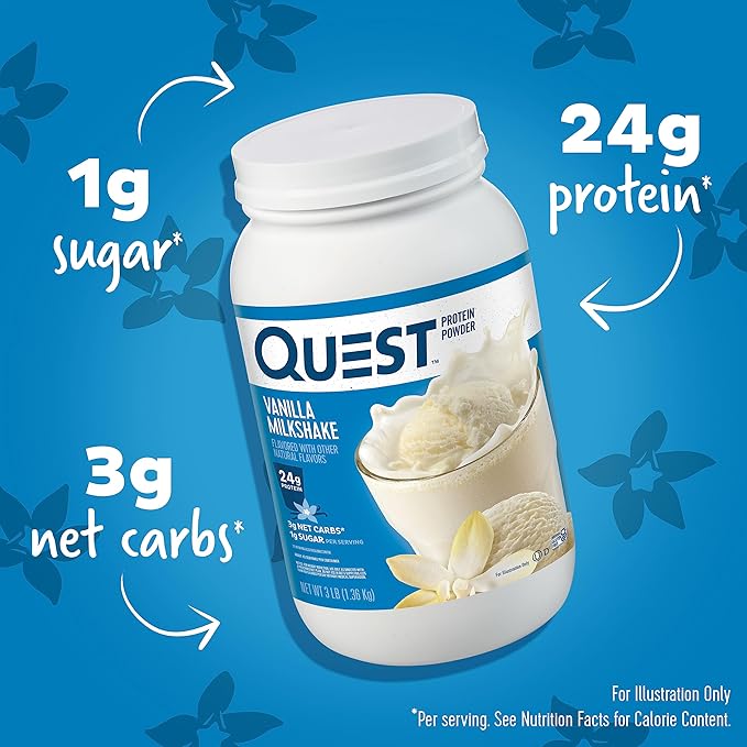 Quest Nutrition Vanilla Milkshake Protein Powder 24g of Protein 1g of Sugar Low Carb Gluten Free 3 Pound 43 Servings &amp Cinnamon Crunch Protein Powder 20g Protein 2g Net Carb 1g Sugar