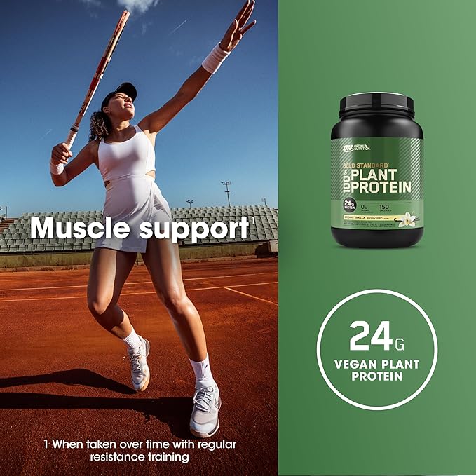 Optimum Nutrition Gold Standard 100% Plant Based Protein Powder Gluten Free Vegan Protein for Muscle Support and Recovery with Amino Acids - Creamy Vanilla 20 Servings (Packaging May Vary)