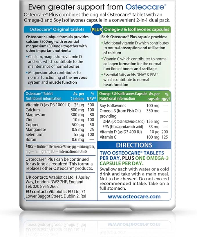 Vitabiotics Osteocare Plus 2-in-1 Formula - Calcium 800mg with Vitamin D3 Magnesium Zinc and Omega-3 | Bone Health and Immunity Multivitamin Supplement for Men and Women - 90 Tablets