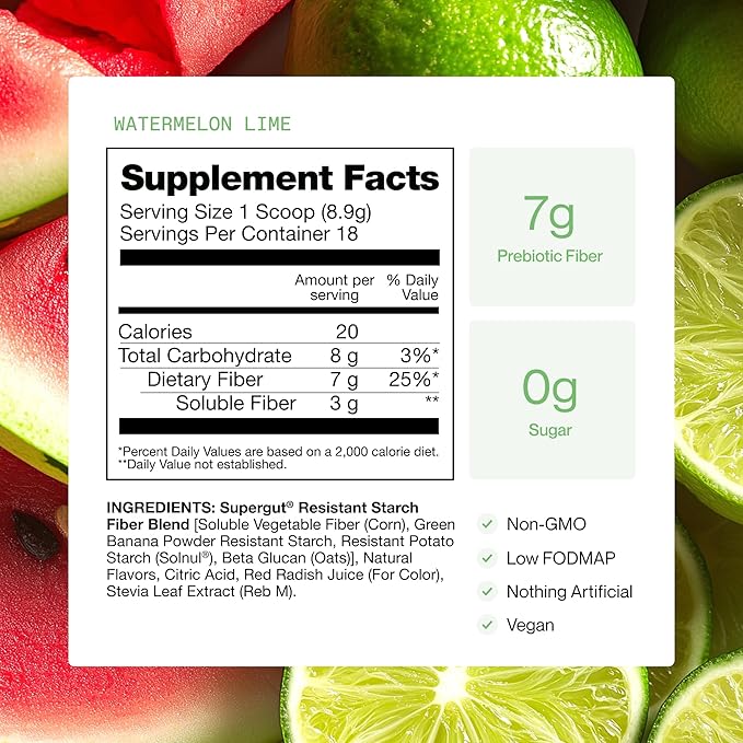 Supergut GLP1 Daily Support - Watermelon Lime - High Fiber GLP-1 Supplement Powder for Women &amp Men - Sugar-Free Drink Mix for Gut Health &amp Digestive Support (18 Servings)