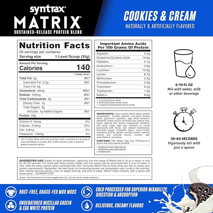 Syntrax Nutrition Matrix - Sustained-Release Protein Blend Cookies &amp Cream 5 lbs. Real Cookie Pieces