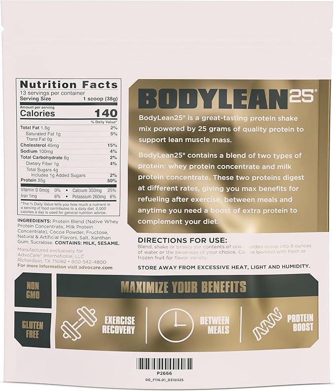 AdvoCare BodyLean25 - Protein Powder with Whey Protein Isolate - Supports Muscle Building &amp A Lean Body - Offers Energy Support* - Chocolate 13 Servings