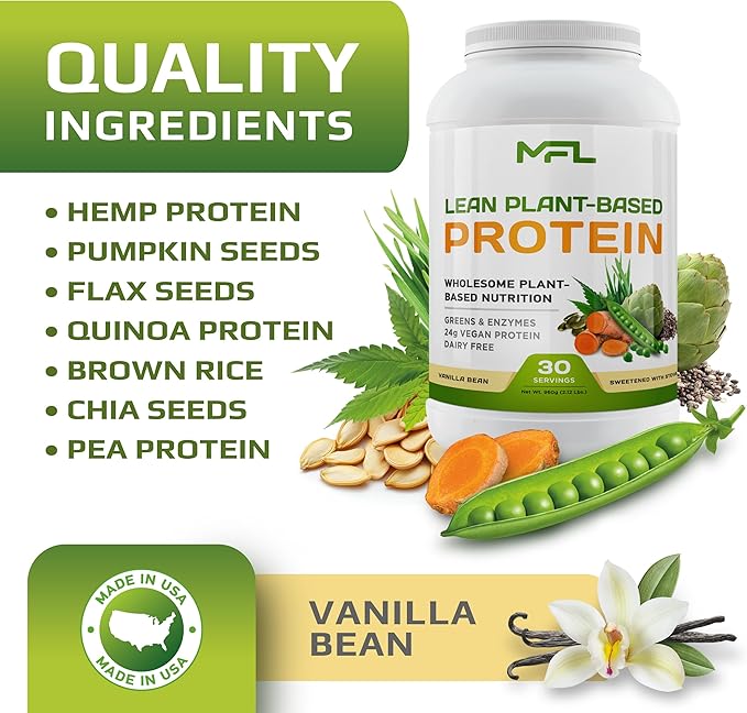 MFL Vegan Plant-Based Protein Powder l Gluten Free l Non Dairy l Non GMO l Lactose Free l Keto-Friendly | 2.12 lbs (Vanilla Bean)