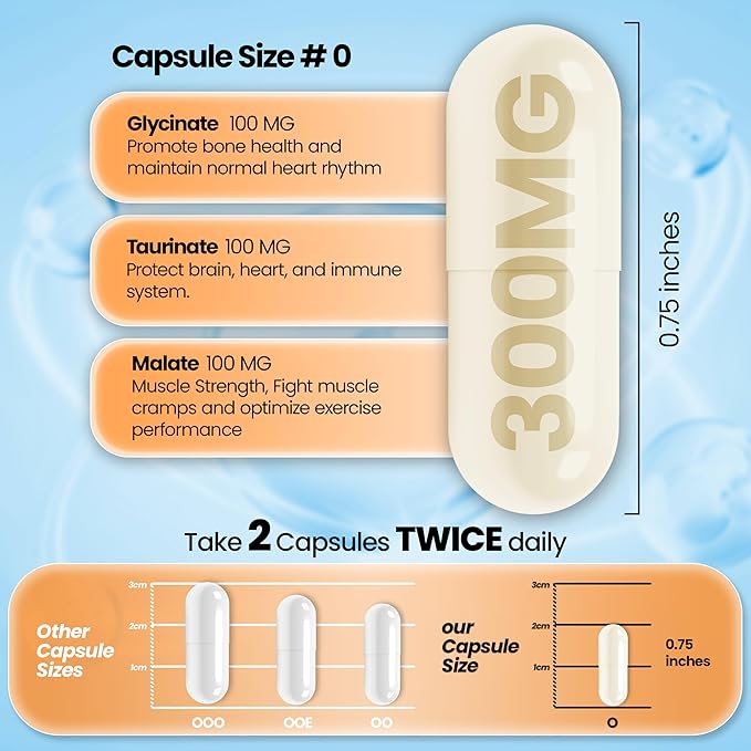Triple Magnesium Complex 300mg - High Absorption Magnesium Glycinate Taurate &amp Malate - Gluten-Free &amp Vegan - 120 Capsules