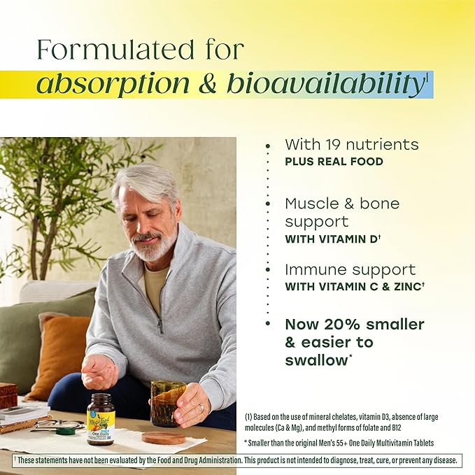 MegaFood Multivitamin for Men 55+ One Daily Mens Multivitamins Methylated B12 Vitamin D3 C &amp Zinc - Healthy Aging Bone &amp Muscle Health &amp Immune Support - Vegetarian - 120 Tablets