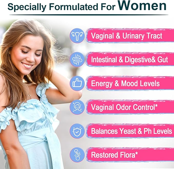Vaginal Probiotics PH Balance for Women 70 Billion CFUs Womens Probiotic for Vaginal health Urinary Odor Control Flor Ph Balance &amp Hormone with Prebiotic &amp D-Mannose - Shelf Stable 60