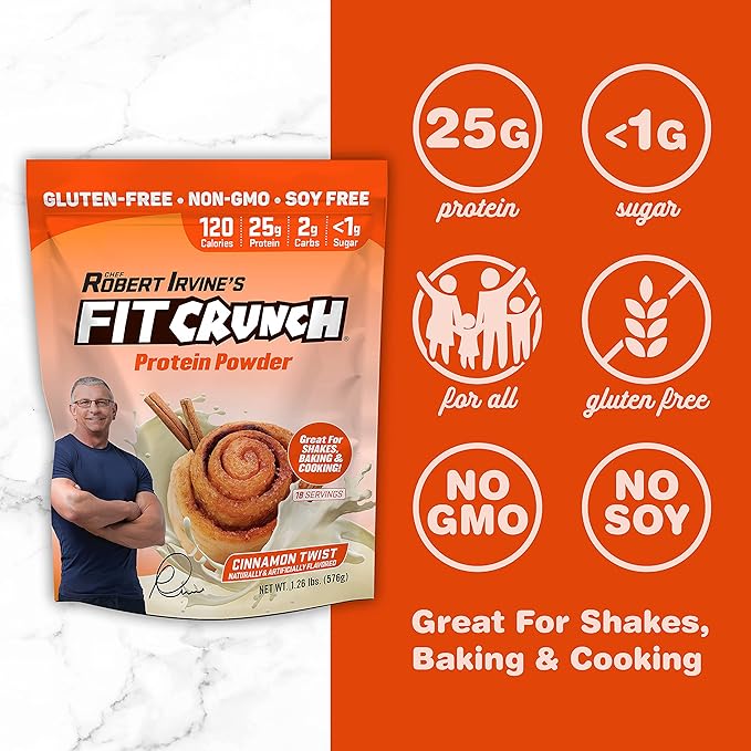 Fit Crunch Tri-Blend Whey Protein Keto Friendly Low Calories High Protein Gluten Free Soy Free (18 Servings Cinnamon Twist)