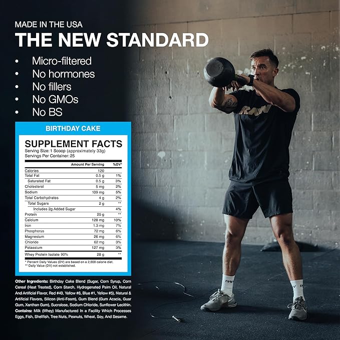 RAW Whey Isolate Protein Powder Birthday Cake (CBUM Itholate Protein) - 100% Grass-Fed Sports Nutrition Powder for Muscle Growth &amp Recovery - Low-Fat Low Carb - 25 Servings