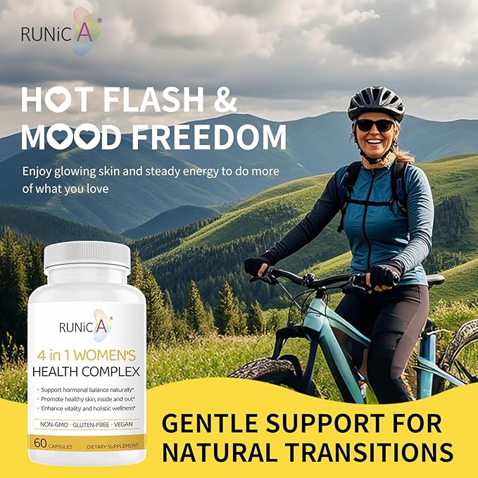 4-in-1 Women’s Hormonal Balance Complex Supplement | Rosehip Pueraria &amp Evening Primrose with Soy Isoflavones | Menstrual Cycle Menopause Energy Level &amp Healthy Skin Support