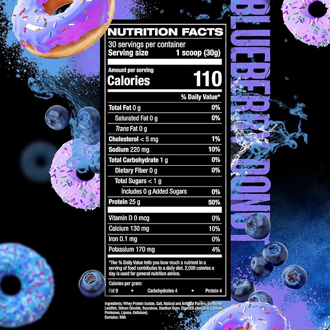 HOSSTILE ISO[H1] Grass Fed Whey Protein Isolate with Digestive Enzymes Whey Protein Powder for Muscle Gain &amp Muscle Recovery Post Workout Recovery Drink Blueberry Donut 30 Servings