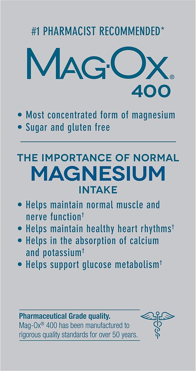 Mag-Ox 400 Magnesium Mineral Dietary Supplement Tablets 483 mg Magnesium Oxide Pharmaceutical Grade 120 Count (Pack of 2)