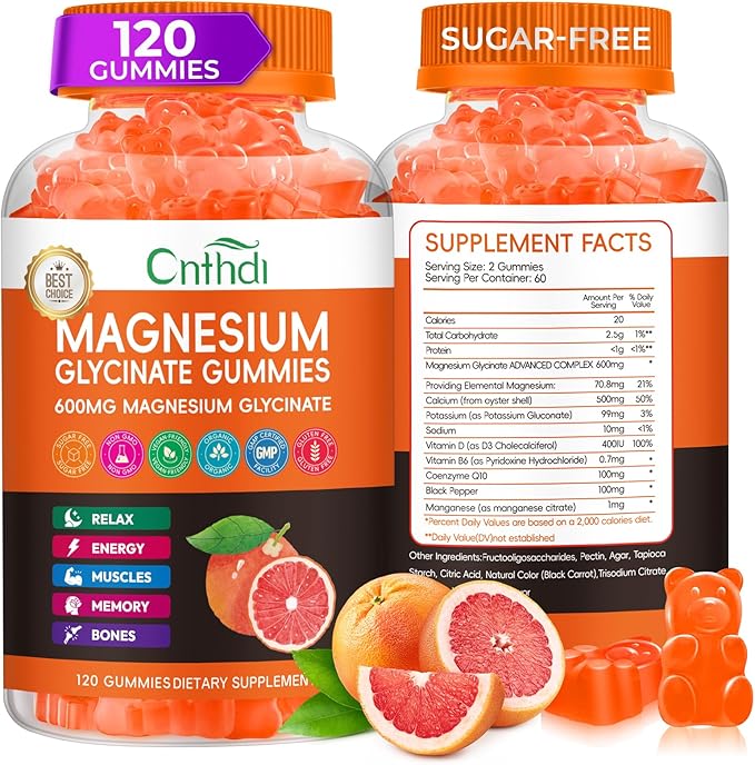 Magnesium Glycinate Gummies for Women &amp Kids High Absorption Magnesium Citrate Calcium B6 D3 Chews Gummy Relaxation Stress Relief Night Rest