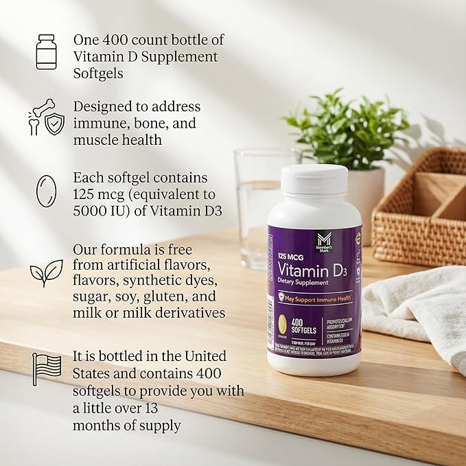 Vitamin D3 125 mcg (5000 IU) 400 Softgels High Potency Vitamin D3 Supplement Vitamina D D3 Vitamin for Adults Vitamin D 5000 IU Softgels VIT D Vitamin D