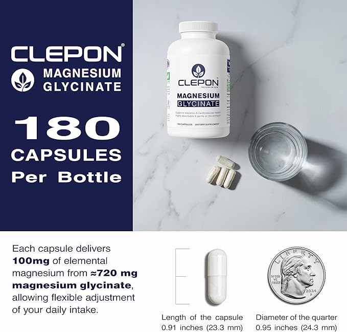 Magnesium Glycinate - 100% Chelated for High Absorption - 180 Capsules - 100mg Elemental Magnesium per Capsule - Relaxation Muscle Cramps Relief &amp Sleep Support - 3rd Party Tested Vegan