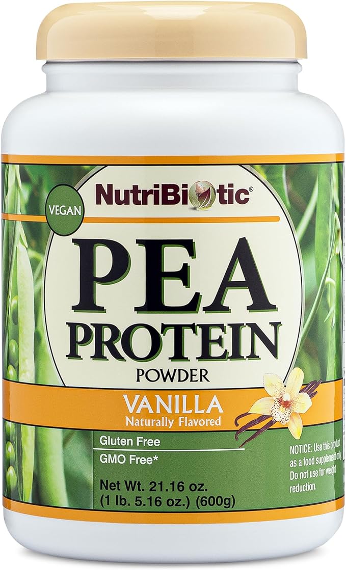 NutriBiotic Pea Protein Vanilla 21 Oz | Low Carb Vegan Plant Protein Powder | 100% Grown &amp Processed in the USA | Deliciously Creamy &amp BCAA-Rich | Made without Chemicals GMOs &amp Gluten | K