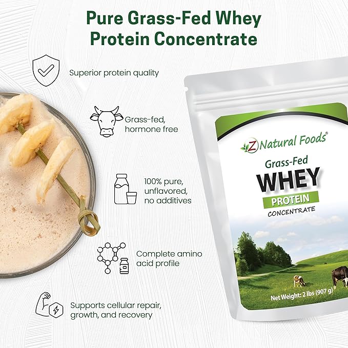 Z Natural Foods Grass-Fed Whey Protein Concentrate - Clean Whey Protein Powder from New Zealand - Cold Processed Pure Whey Protein with Essential Amino Acids for Nutrition &amp Fitness Unflavored 2