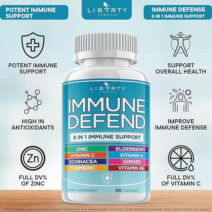 8 in 1 Immune Supplement with Echinacea Vitamin C and Zinc 50mg Vitamin D 5000 IU Turmeric Curcumin &amp Ginger B6 Elderberry 180 Count (Pack of 3)