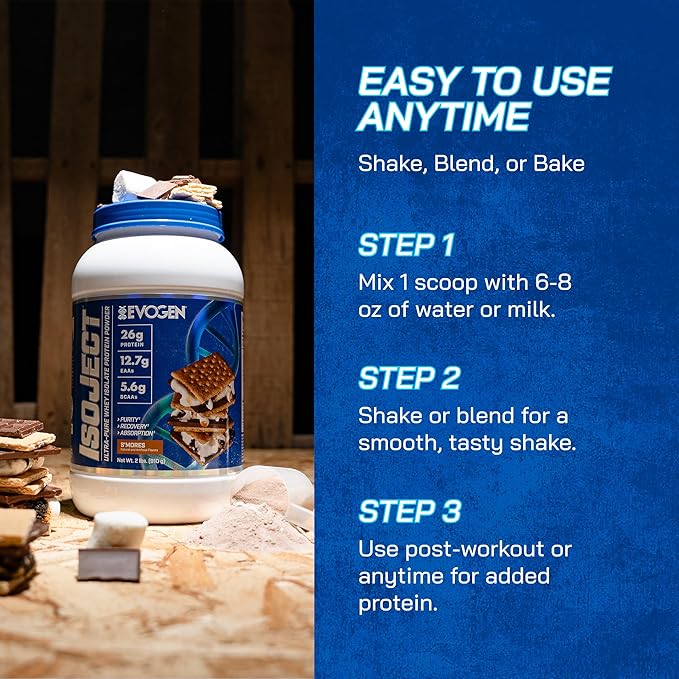 Evogen Isoject - Whey Protein Isolate | Ultra-Pure Whey Protein Powder with Ignitor Enzymes BCAAs and EAAs | Enhanced Absorption &amp Recovery | S'Mores | 25 Servings