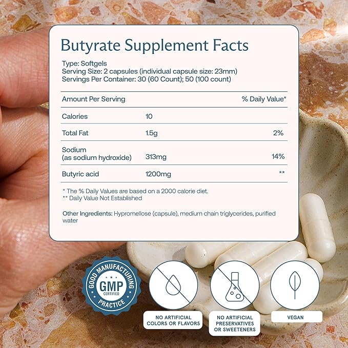 Gut Health Supplement 60 Caps - Butyrate + Sodium | The Ultimate Postbiotic | No Bloating | No Gas | Great Poops | Supports Healthy Digestion | Leaky Gut Repair | No Additives by BodyBio