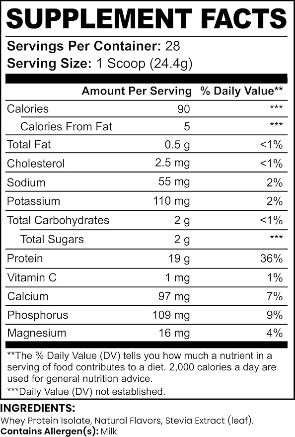 Whey Isolate Protein Powder Vanilla Only 3 Ingredients Whey Protein Isolate No Seed Oils No Added Sugar No Sucralose 1.51 lbs