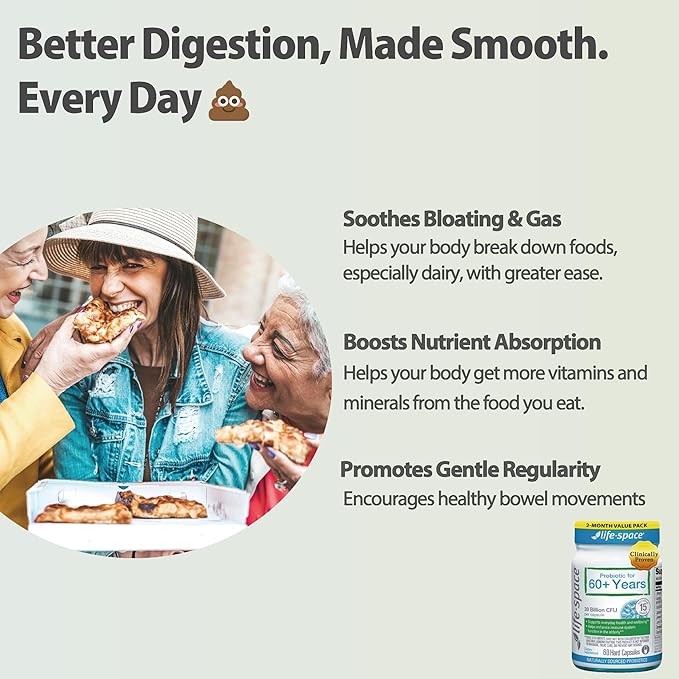 Life-Space Probiotic for 60+ Years 30B CFU &amp 15 strains Probiotics for Digestive Health &amp Regularity Immune Support Golden Standard Probiotics for Men and Women Bifidobacterium lactis 60