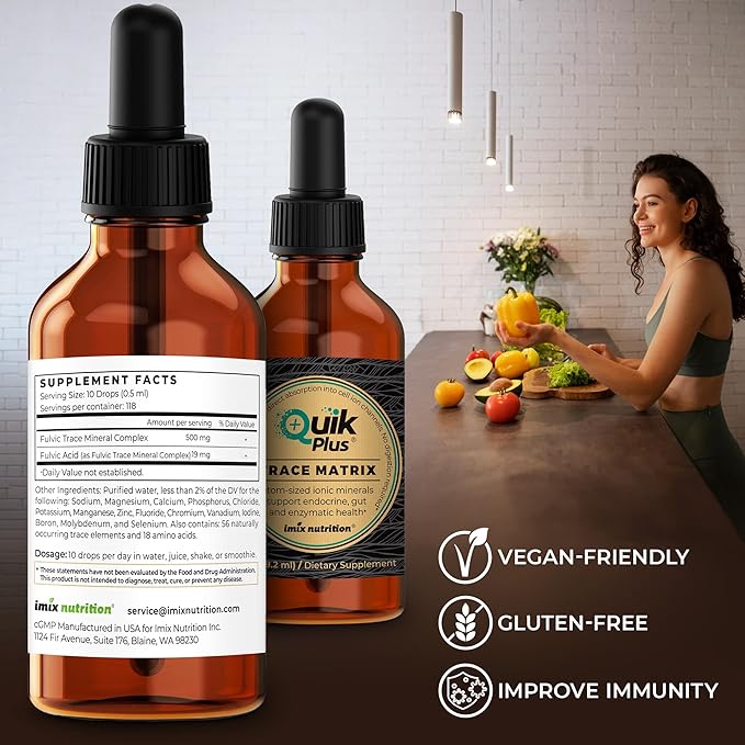 QuikPlus Liquid Mineral Supplement for Adults – Vegan Gluten-Free All Natural Highly Bioavailable – 2 oz Bottle (Trace Matrix)