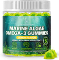 Marine Algae Omega 3 Gummies with 3400mg+ | DHA/EPA/ALA 20:1 Grape Seed Extract Vitamin C &amp Folate | Heart Brain &amp Skin | Plant-Based Sugar-Free 60 Ct