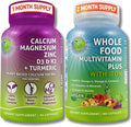 Vegan Whole Food Multivitamin with Iron + Plant-Based Calcium Magnesium Zinc D3 K2 &amp Organic Turmeric – Complete Daily Supplement Bundle for Men &amp Women – Energy Immunity &amp Bone Suppo