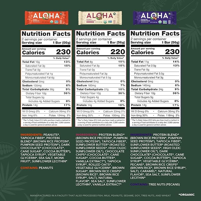 ALOHA Organic Plant Based Protein Bars - Sampler Pack #2-12 Bars Vegan Low Sugar Gluten-Free Paleo Low Carb Non-GMO No Stevia No Erythritol