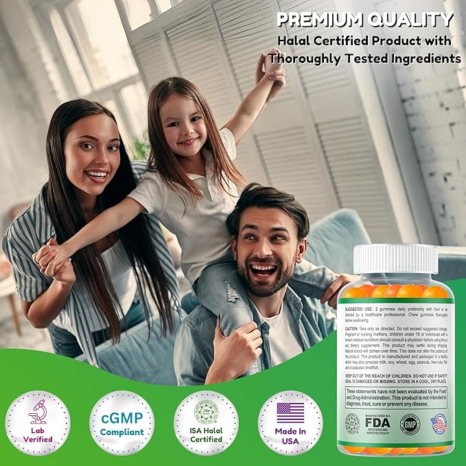 SHIFAA NUTRITION Halal &amp Gluten Free Fiber Gummies for Kids &amp Adults | 4g 30-60 Servings | 60 Gummies | Improves Digestive Health Immunity &amp Gut Health | Vegan Prebiotic | Non-GMO Gelat